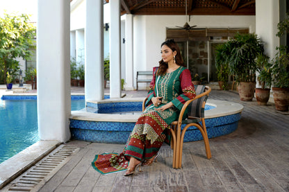 3 Piece Stitched Winter Cotton Suit-Embroidered