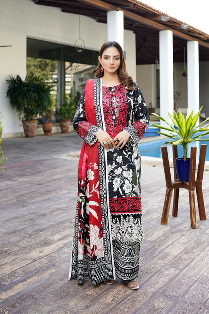 3 Piece Stitched Winter Cotton Suit-Embroidered