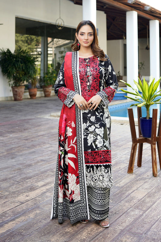 3 Piece Cotton Lawn Suit Stitched-Embroidered