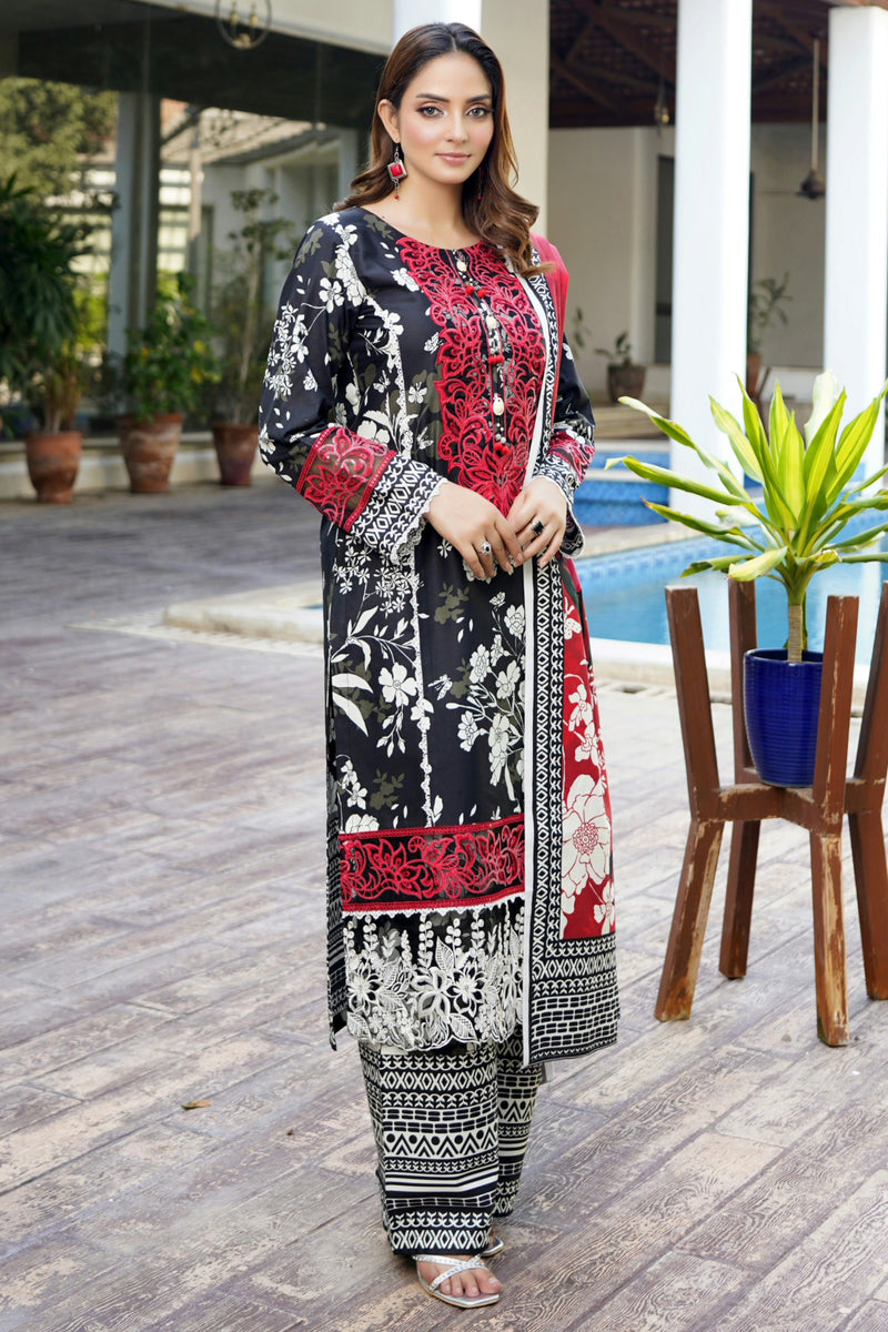 3 Piece Cotton Lawn Suit Stitched-Embroidered