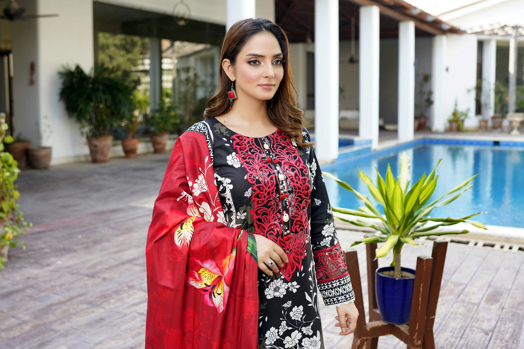 3 Piece Cotton Lawn Suit Stitched-Embroidered