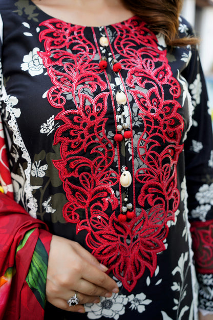 3 Piece Stitched Winter Cotton Suit-Embroidered