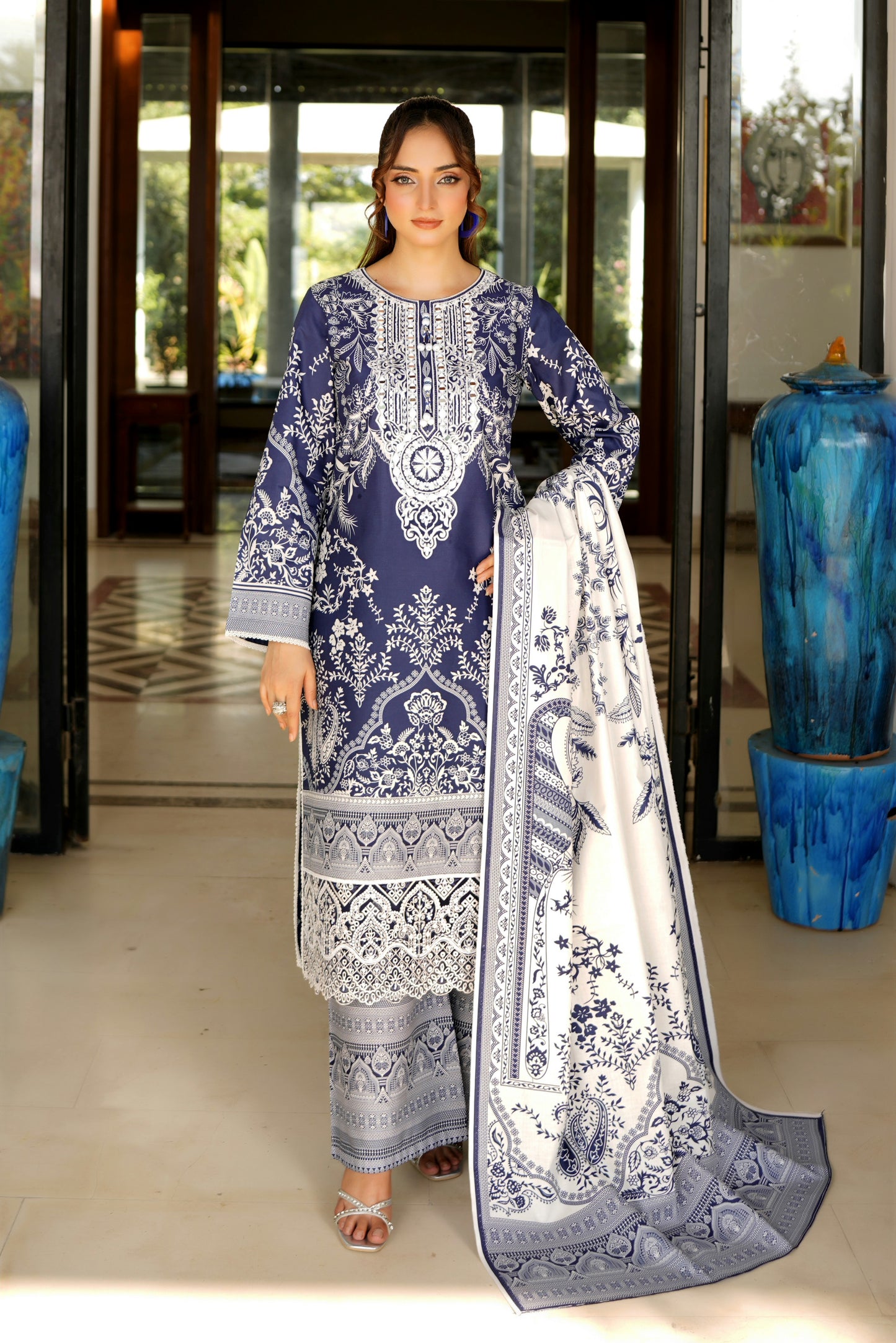 3 Piece Stitched Winter Cotton Suit-Embroidered