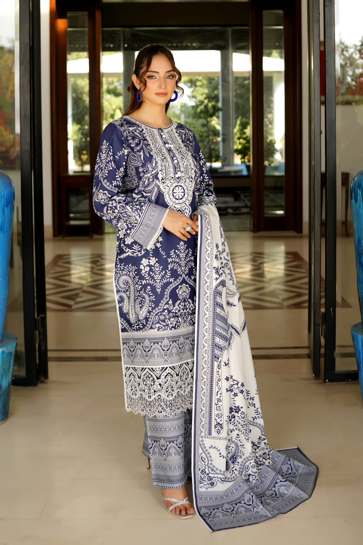 3 Piece Stitched Winter Cotton Suit-Embroidered