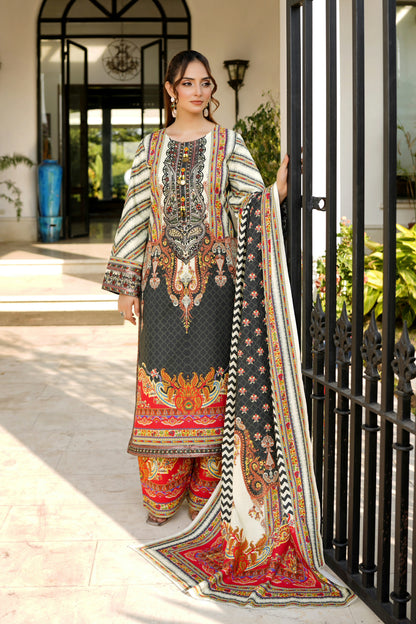 3 Piece Stitched Winter Cotton Suit-Embroidered