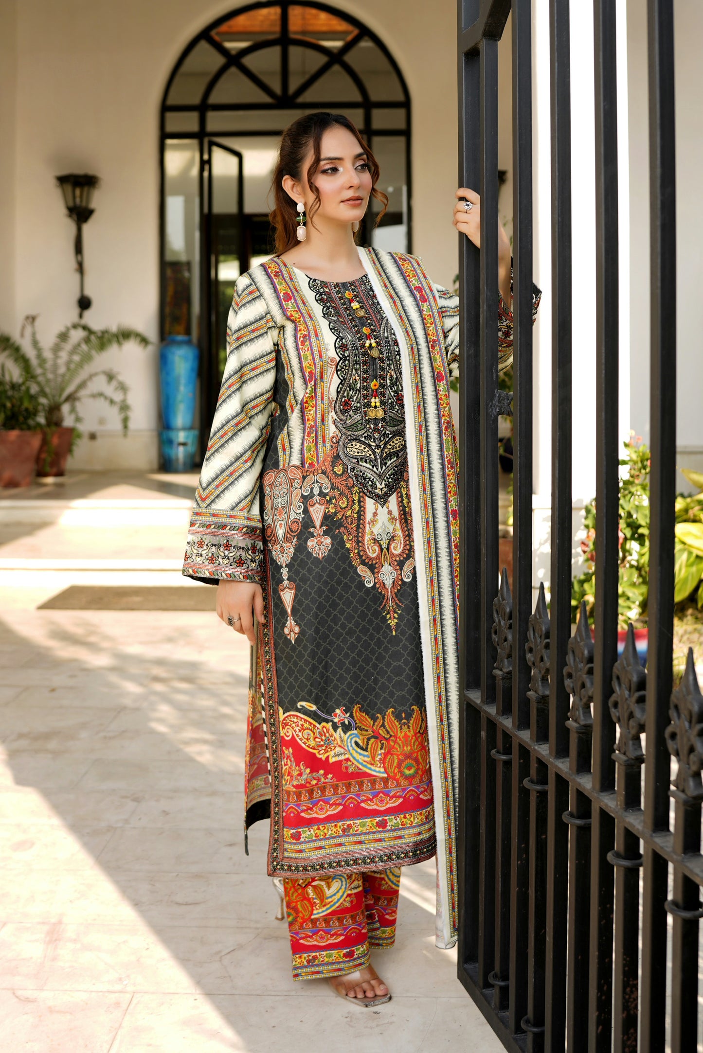 3 Piece Stitched Winter Cotton Suit-Embroidered
