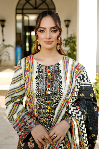 3 Piece Stitched Winter Cotton Suit-Embroidered