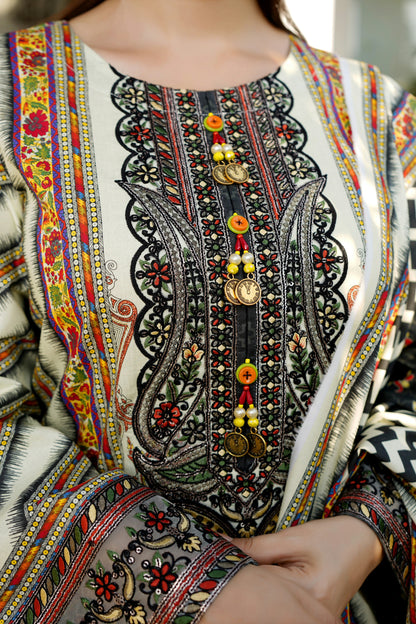 3 Piece Stitched Winter Cotton Suit-Embroidered