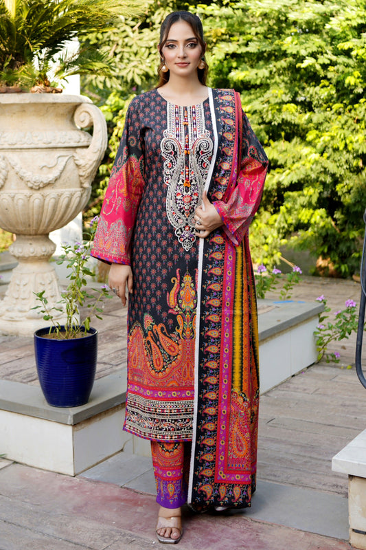 3 Piece Stitched Winter Cotton Suit-Embroidered