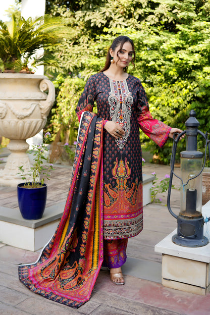 3 Piece Stitched Winter Cotton Suit-Embroidered