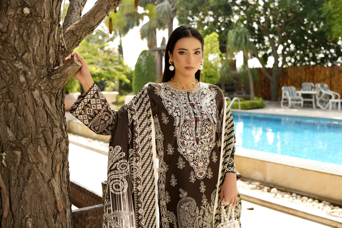 Stitched 3 Piece Cambric Cotton Suit-Embroidered