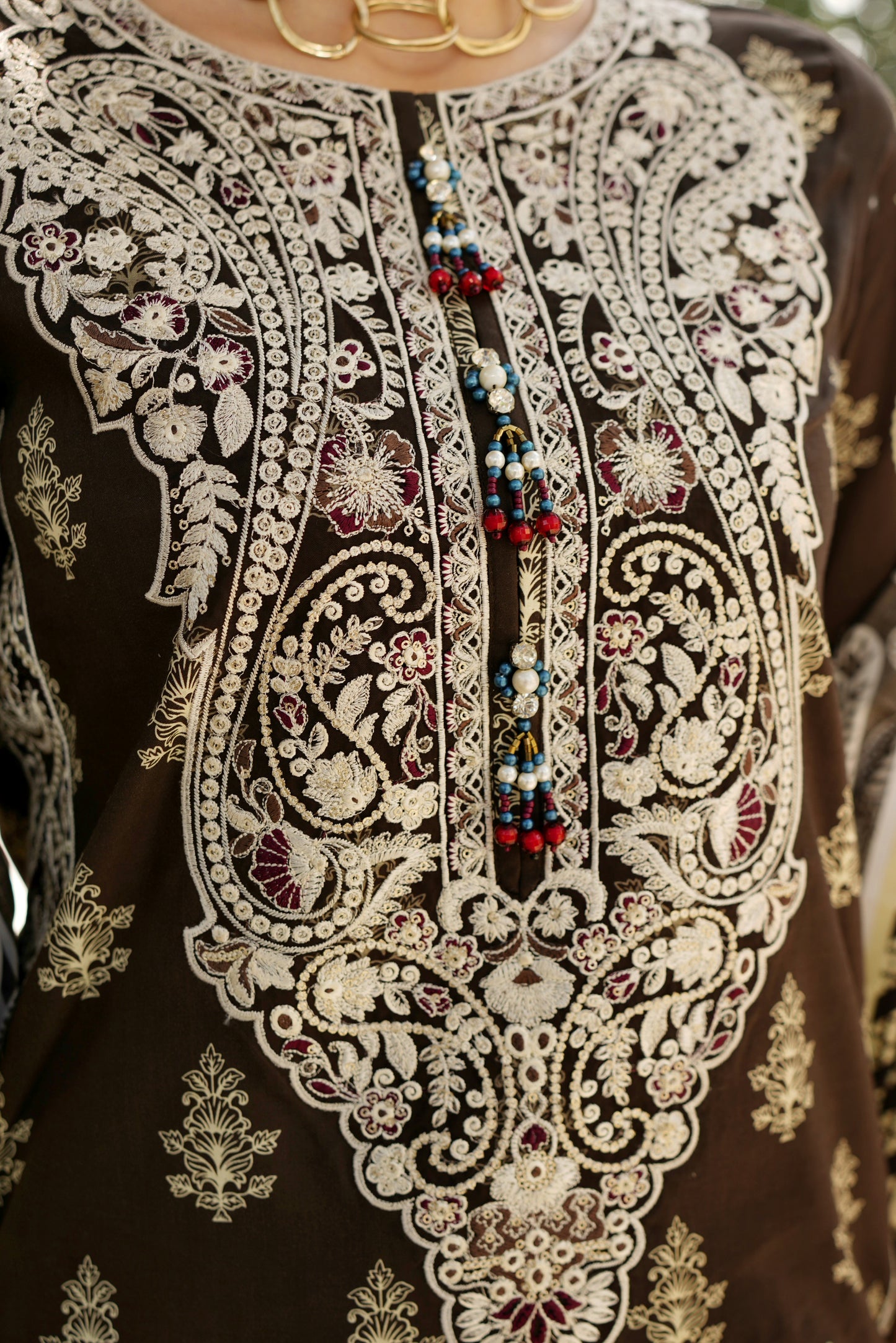 Stitched 3 Piece Cambric Cotton Suit-Embroidered