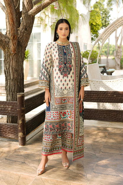 Stitched 3 Piece Cambric Cotton Suit-Embroidered