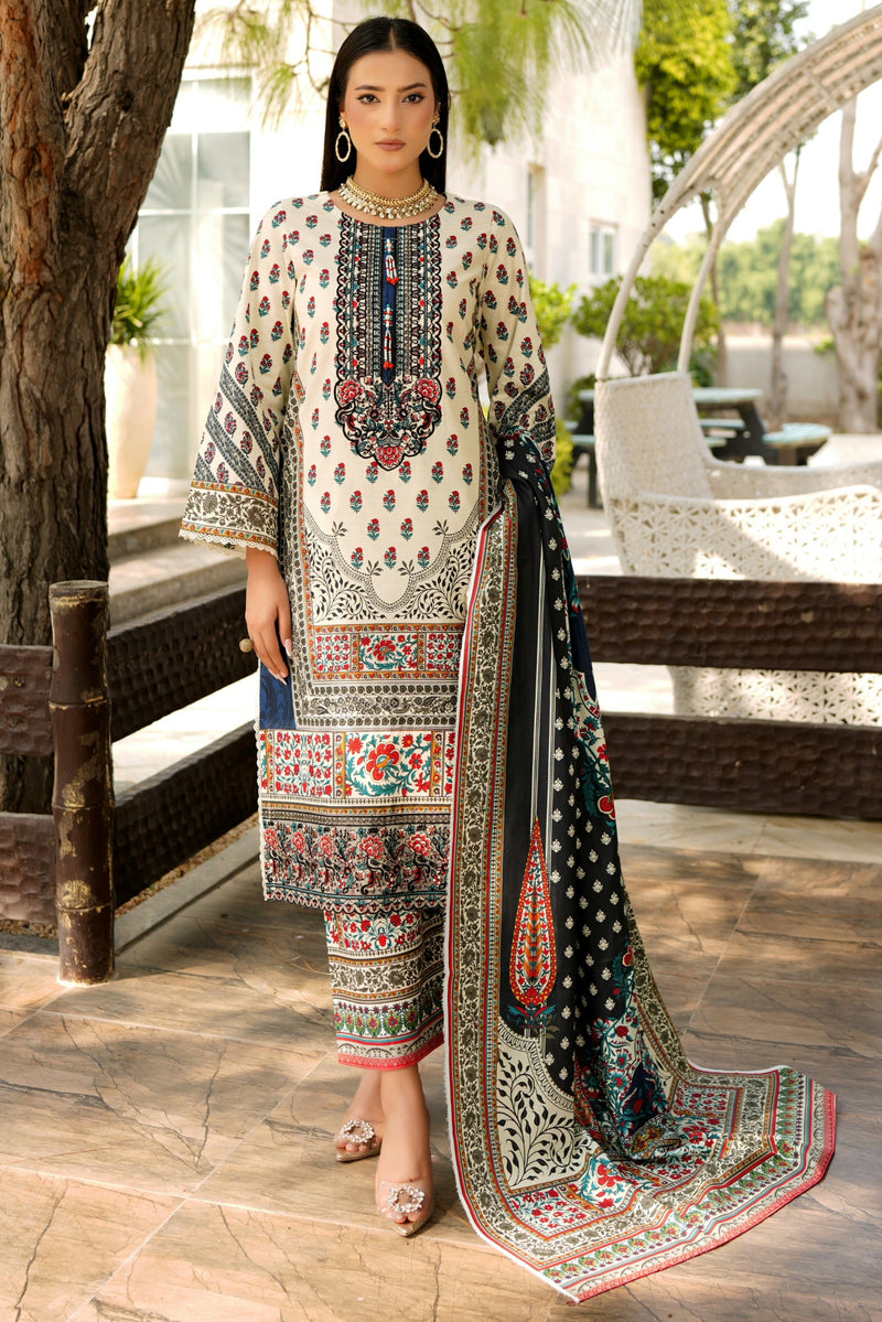 3 Piece Cotton Lawn Suit Stitched-Embroidered