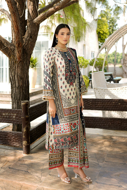 Stitched 3 Piece Cambric Cotton Suit-Embroidered