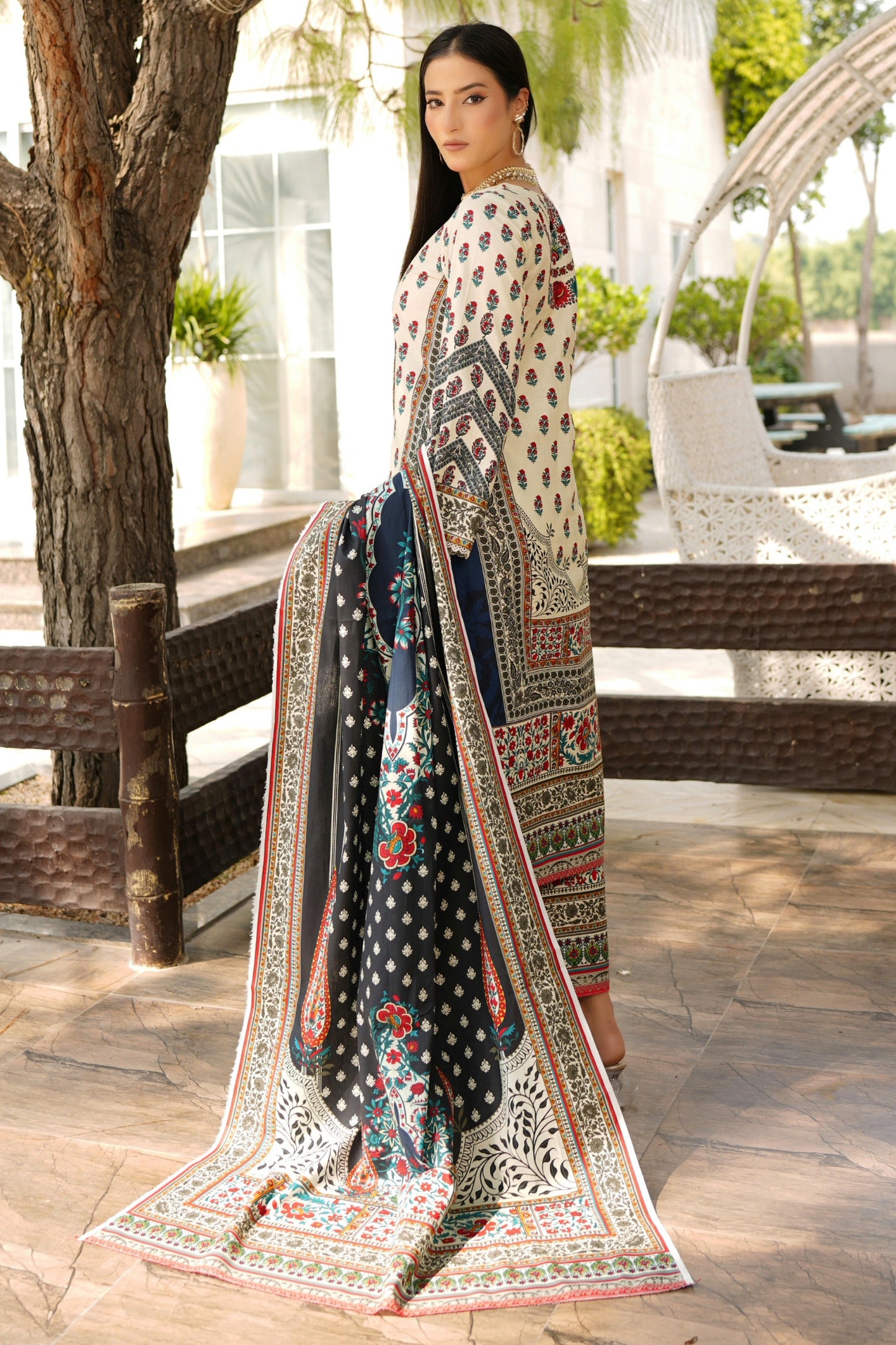 Stitched 3 Piece Cambric Cotton Suit-Embroidered