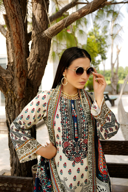 Stitched 3 Piece Cambric Cotton Suit-Embroidered