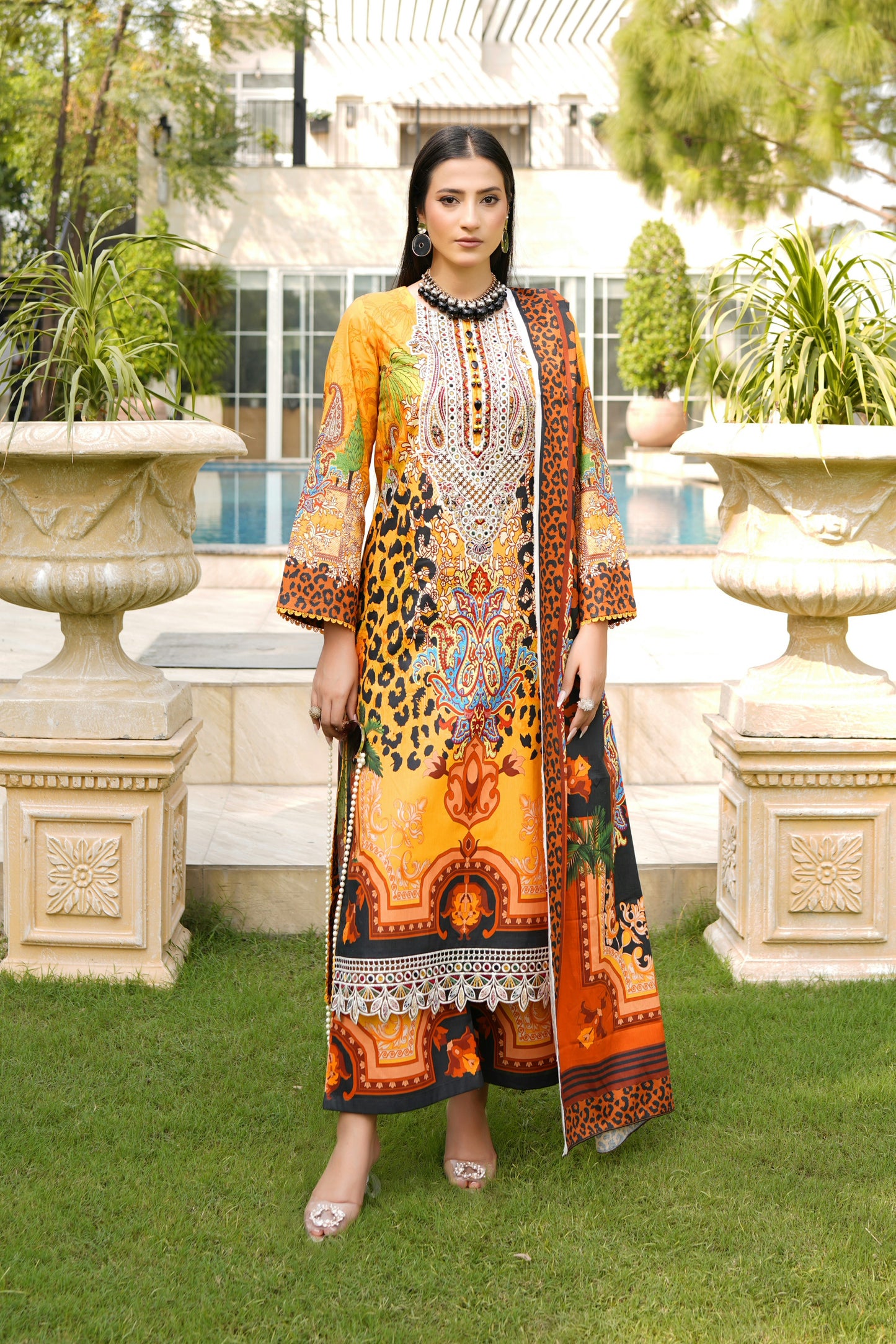 Stitched 3 Piece Cambric Cotton Suit-Embroidered