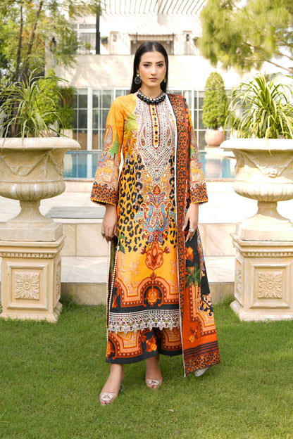 Stitched 3 Piece Cambric Cotton Suit-Embroidered