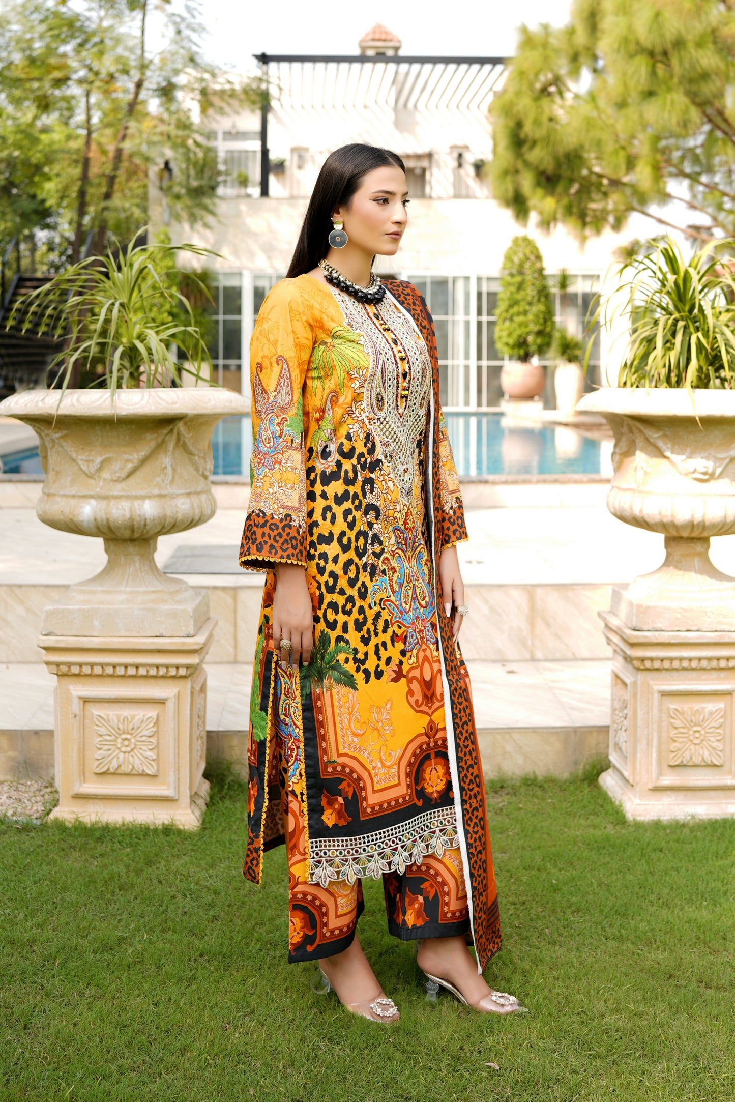 Stitched 3 Piece Cambric Cotton Suit-Embroidered