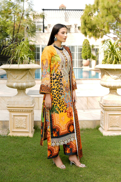 Stitched 3 Piece Cambric Cotton Suit-Embroidered