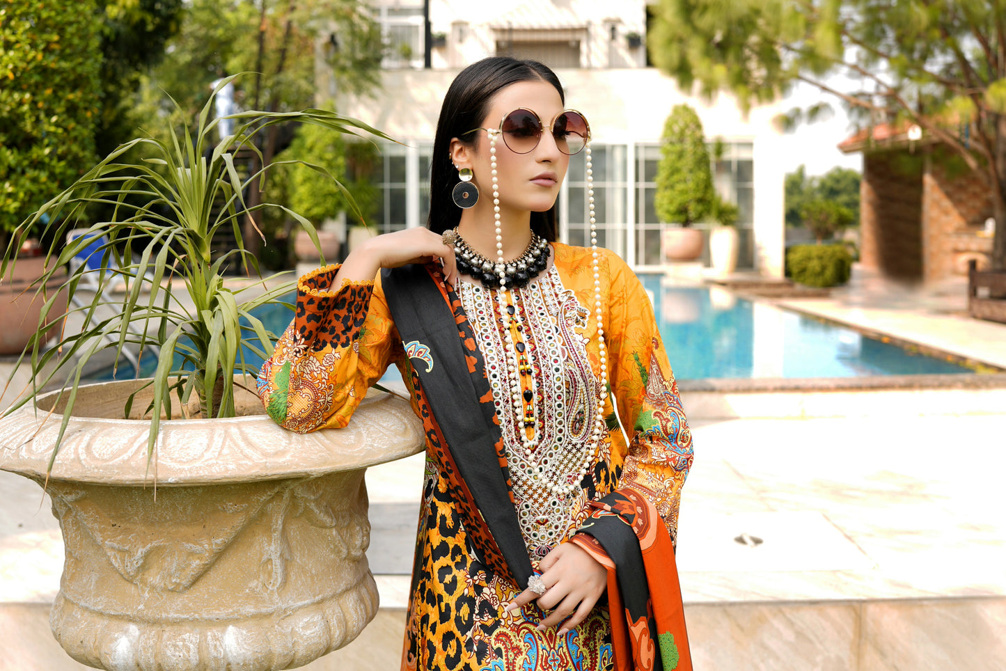 Stitched 3 Piece Cambric Cotton Suit-Embroidered