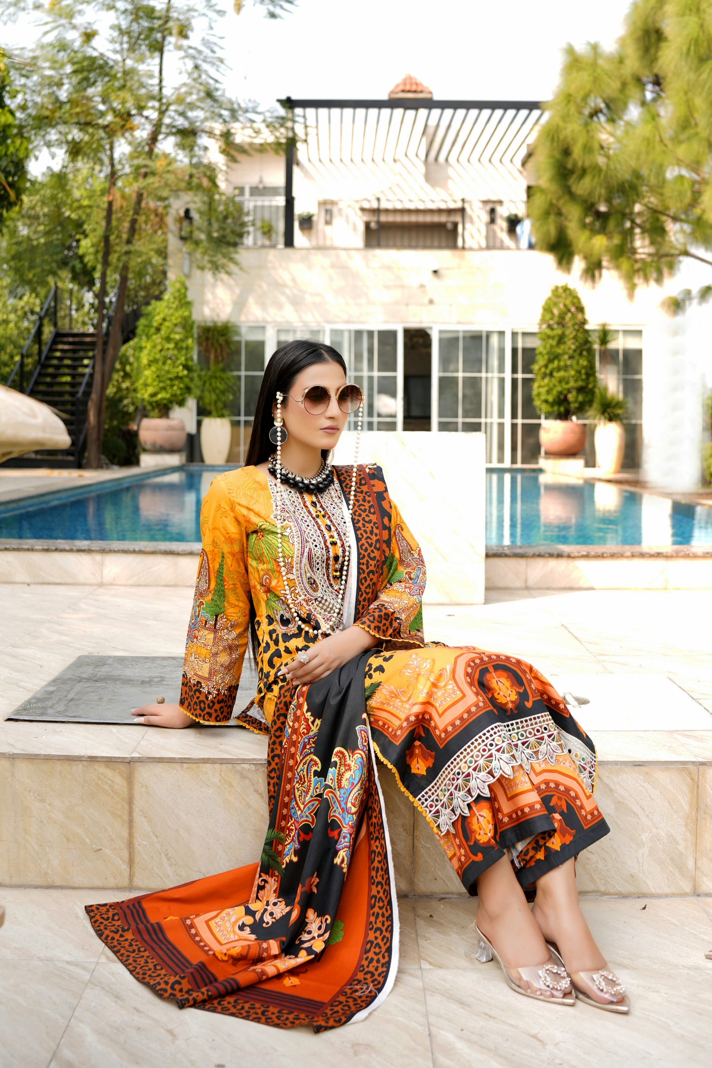 Stitched 3 Piece Cambric Cotton Suit-Embroidered