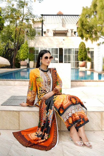 Stitched 3 Piece Cambric Cotton Suit-Embroidered