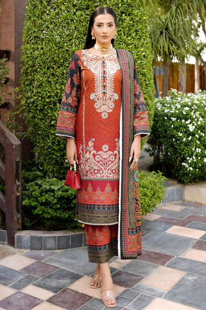 Stitched 3 Piece Cambric Cotton Suit-Embroidered