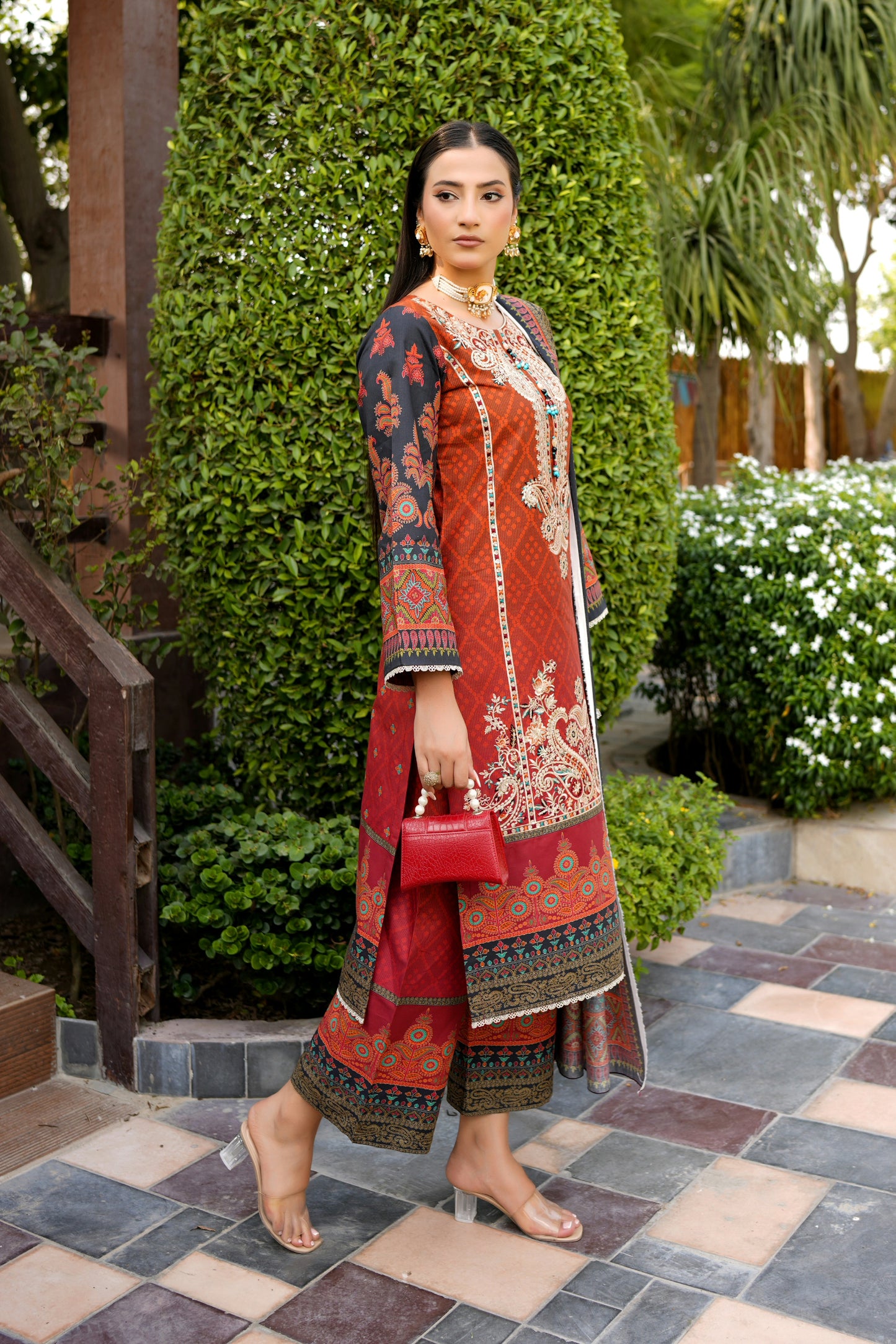 Stitched 3 Piece Cambric Cotton Suit-Embroidered