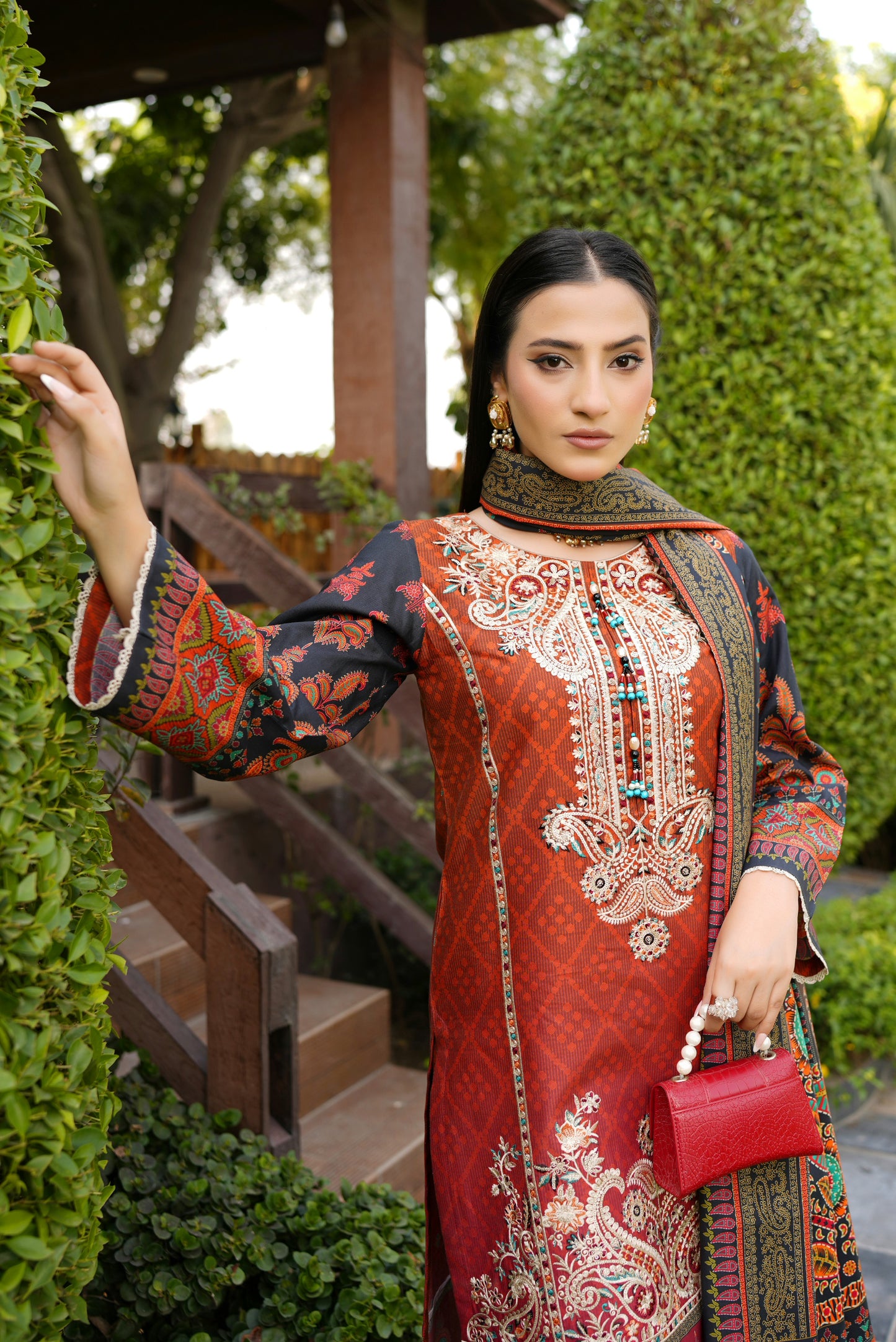 Stitched 3 Piece Cambric Cotton Suit-Embroidered