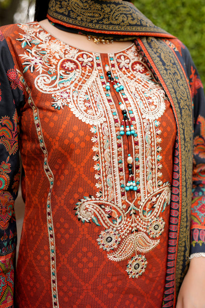 Stitched 3 Piece Cambric Cotton Suit-Embroidered