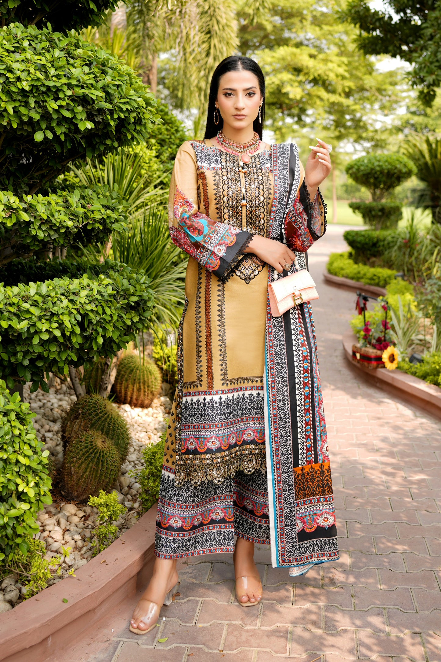 Stitched 3 Piece Cambric Cotton Suit-Embroidered