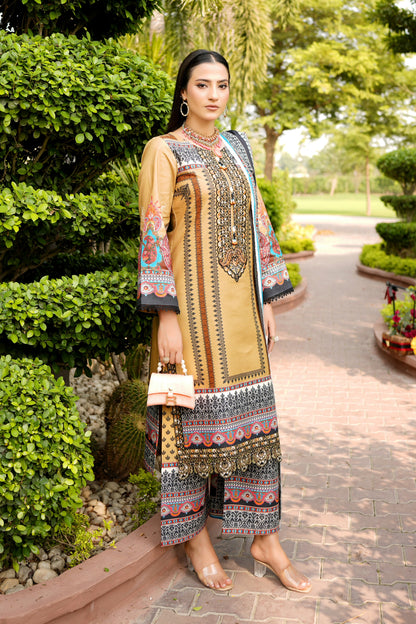 Stitched 3 Piece Cambric Cotton Suit-Embroidered