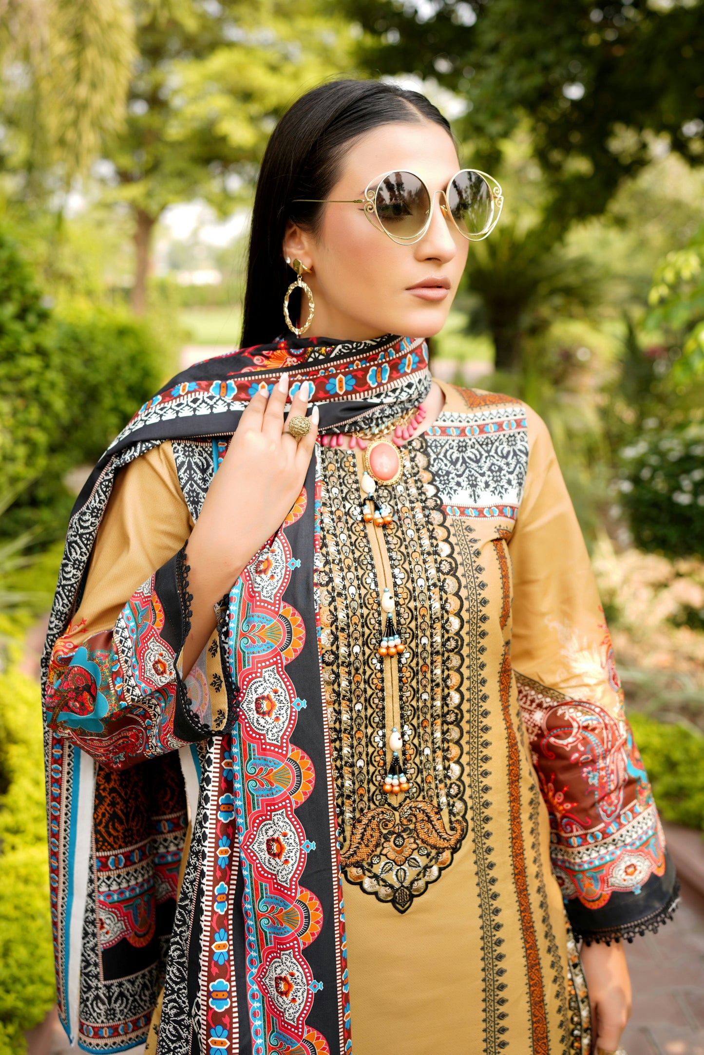 Stitched 3 Piece Cambric Cotton Suit-Embroidered
