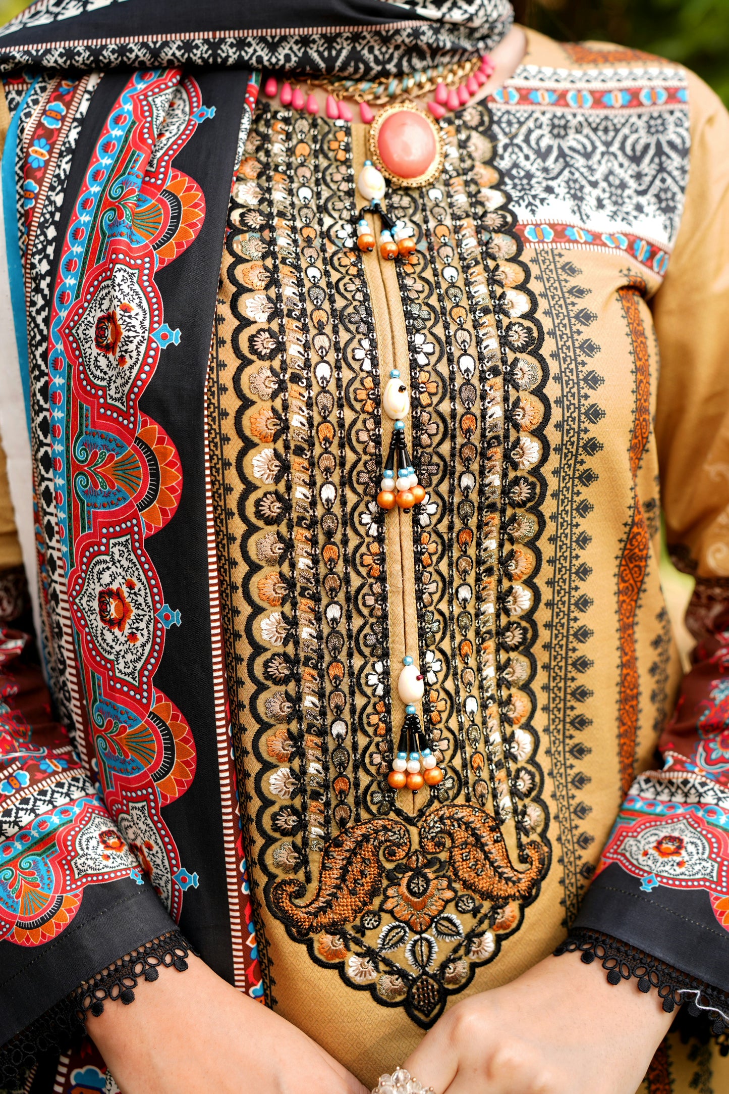 Stitched 3 Piece Cambric Cotton Suit-Embroidered