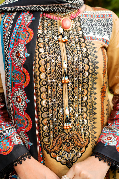 Stitched 3 Piece Cambric Cotton Suit-Embroidered