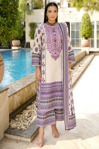 Stitched 3 Piece Cambric Cotton Suit-Embroidered