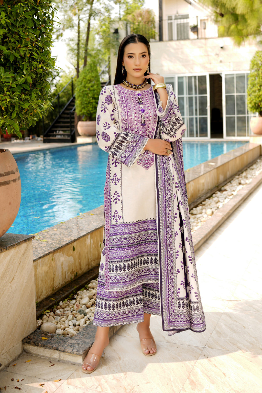 Stitched 3 Piece Summer Cotton Suit-Embroidered