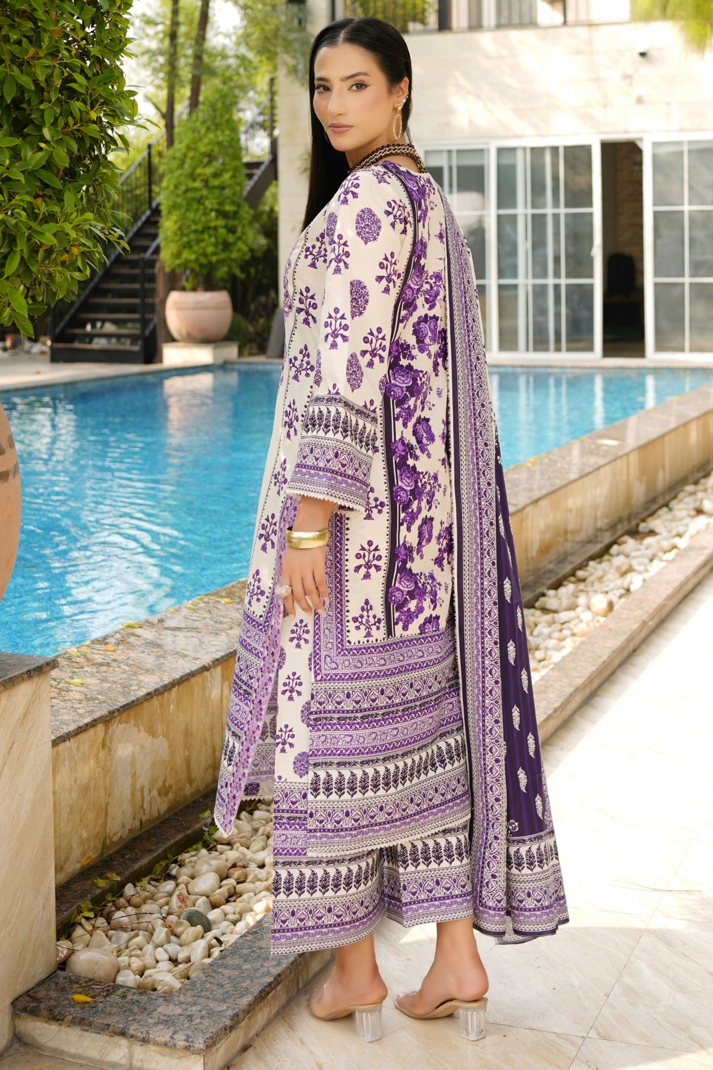 Stitched 3 Piece Cambric Cotton Suit-Embroidered