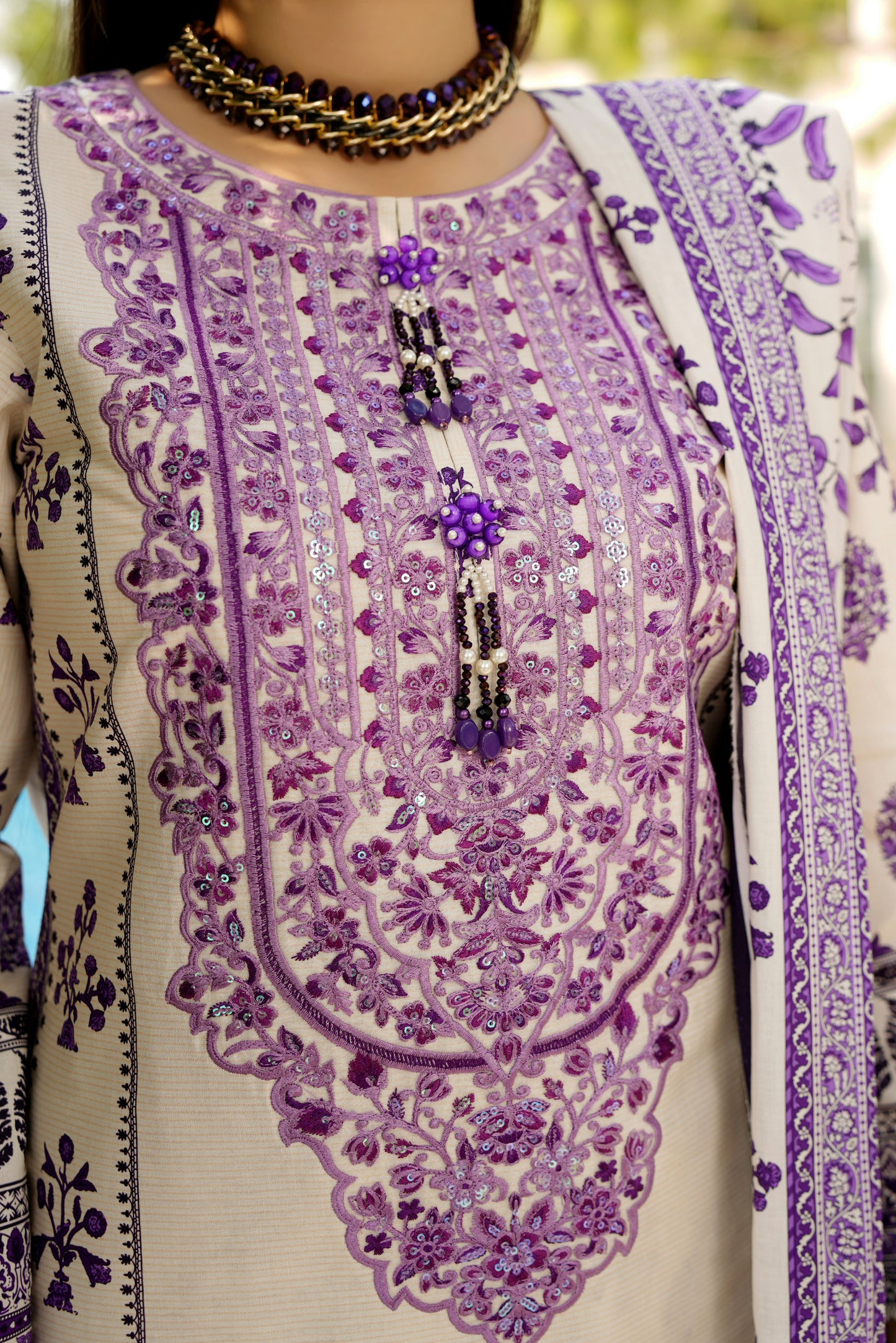 Stitched 3 Piece Cambric Cotton Suit-Embroidered