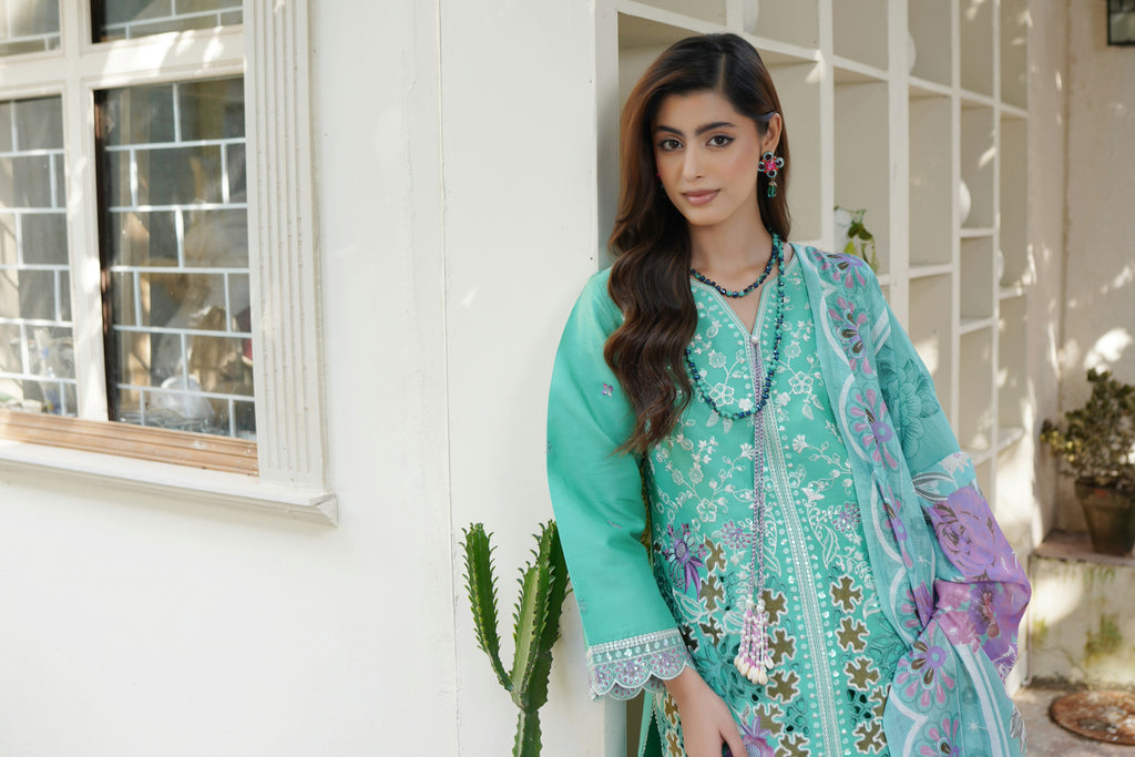 Mint Floral 3 Piece Suit-Embroidered