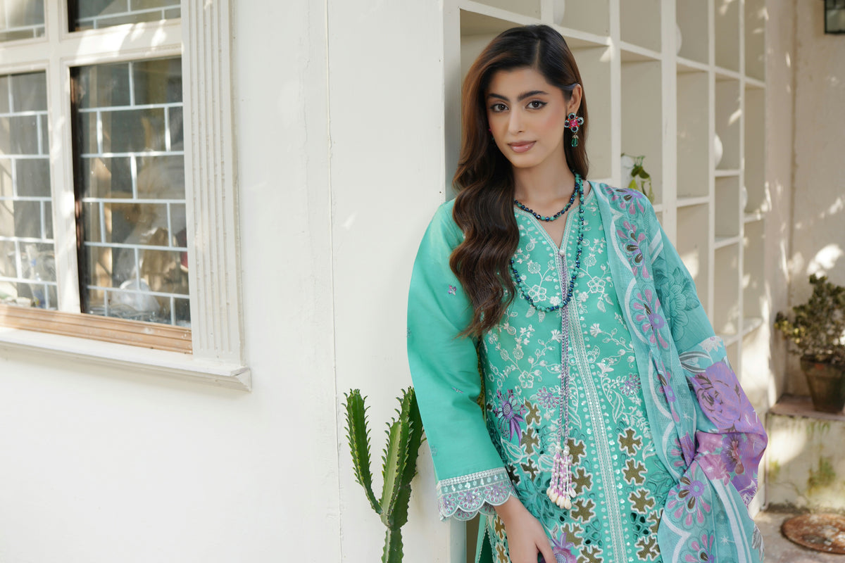 Mint Floral 3 Piece Suit-Embroidered