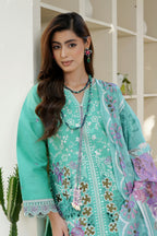 Mint Floral 3 Piece Suit-Embroidered