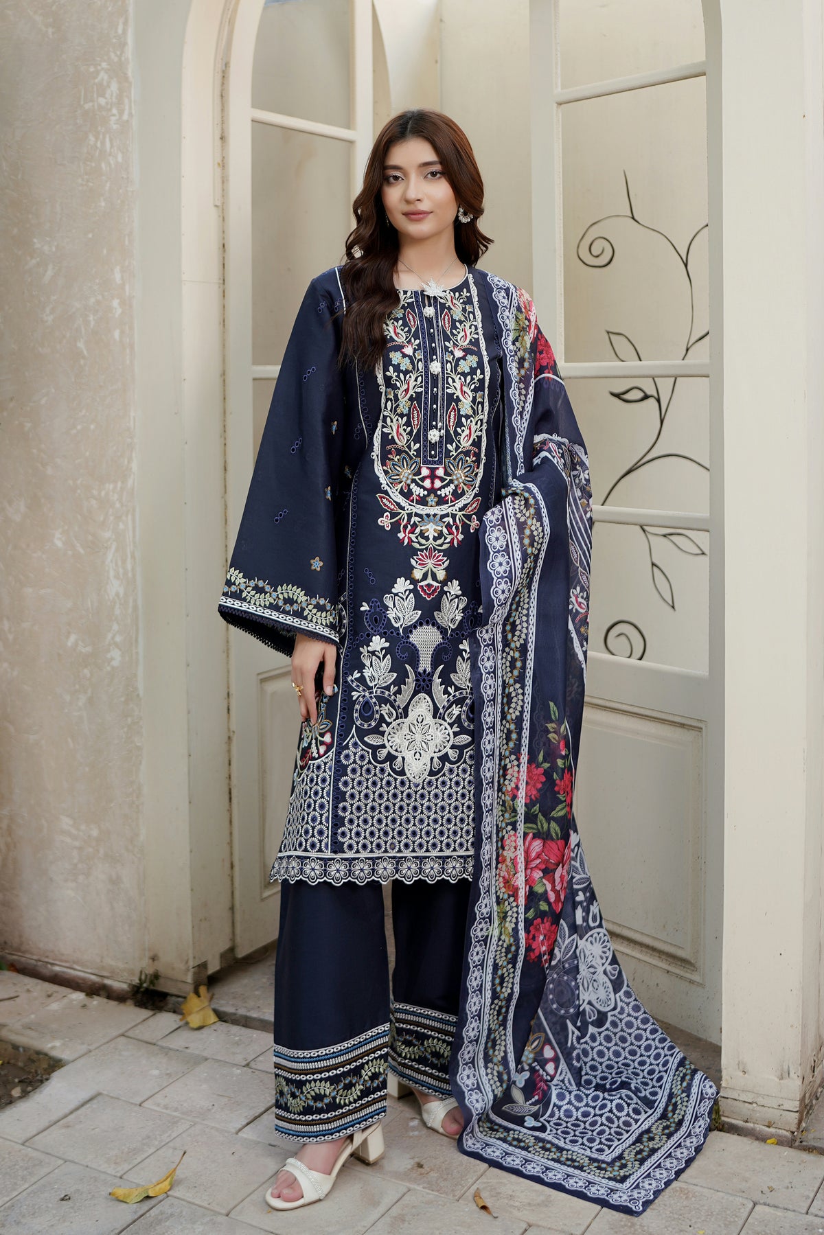 Midnight Blue Embroidered 3 Piece Suite