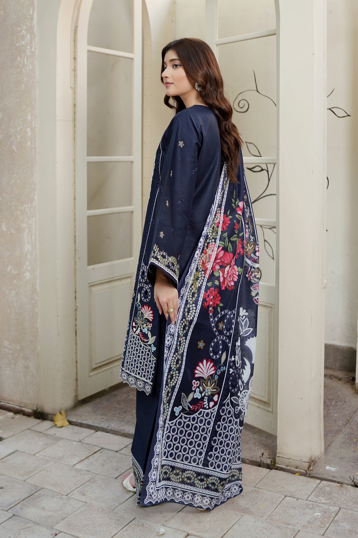 Midnight Blue Embroidered 3 Piece Suite