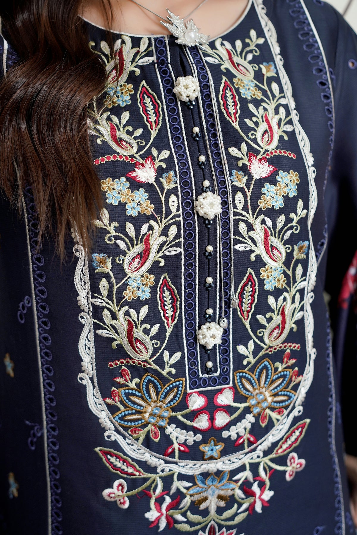 Midnight Blue Embroidered 3 Piece Suite