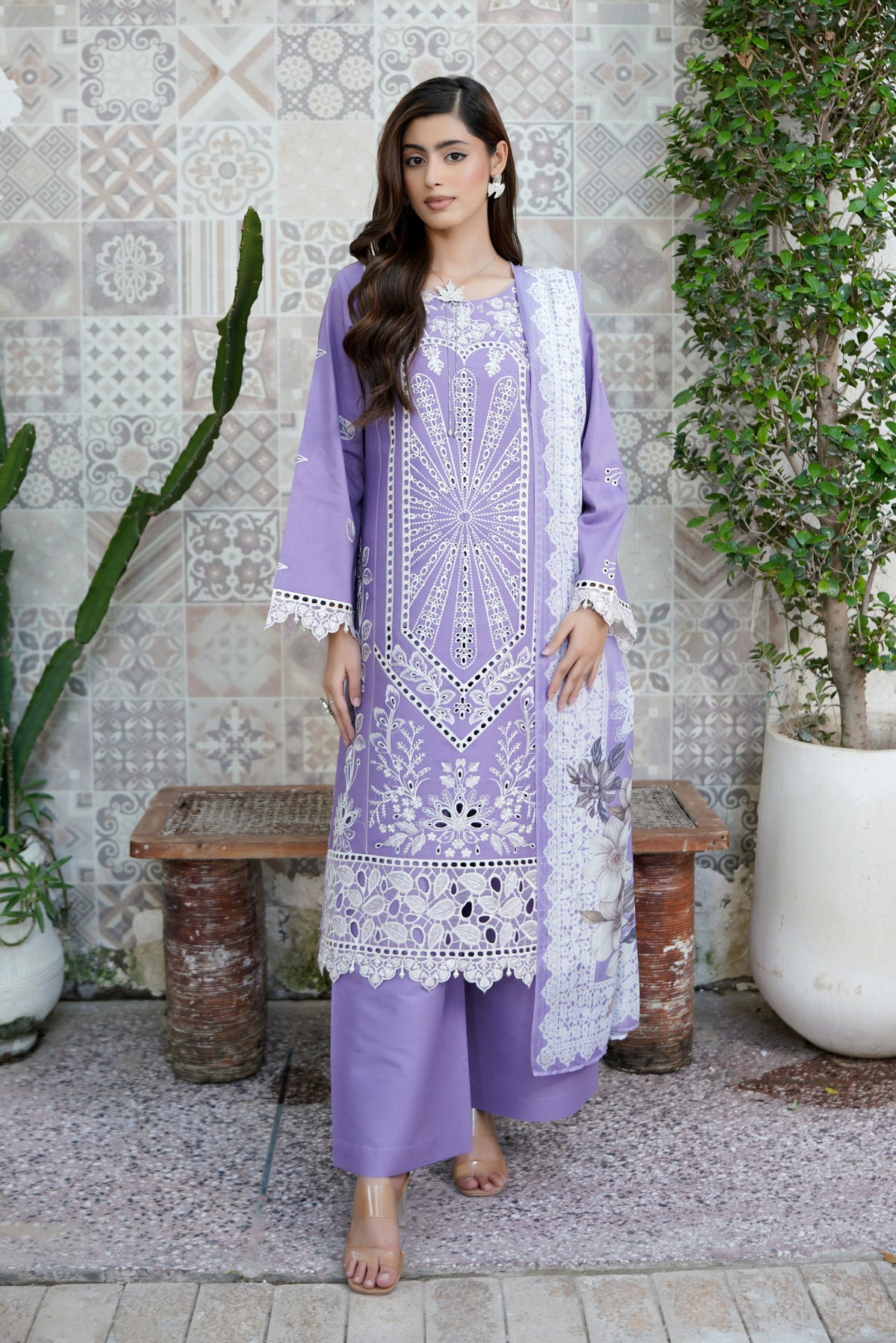 3 Piece Corduroy Lilac Suit-Embroidered