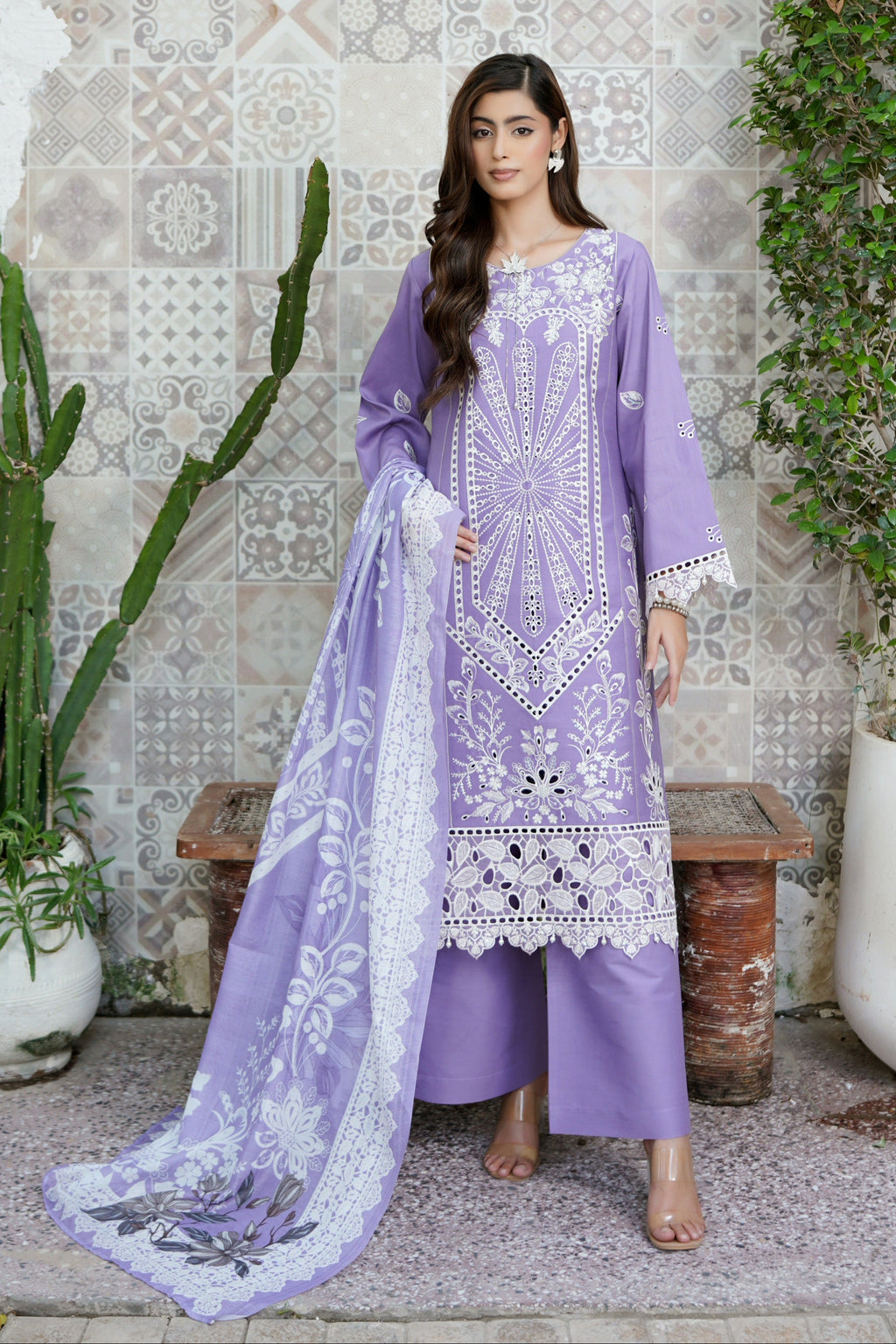 3 Piece Corduroy Lilac Suit-Embroidered