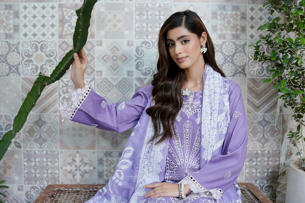 3 Piece Corduroy Lilac Suit-Embroidered